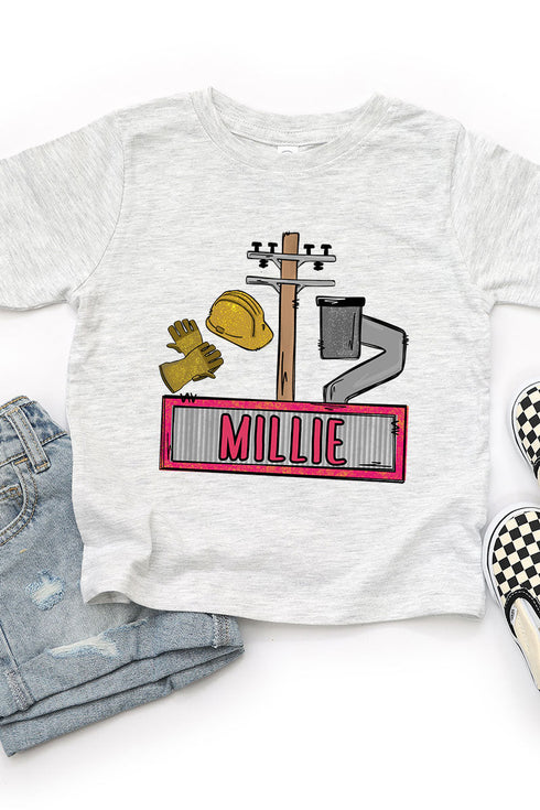 Toddler Personalized Pink Power Crew Kid Fine Jersey Tee *Personalize Your Name