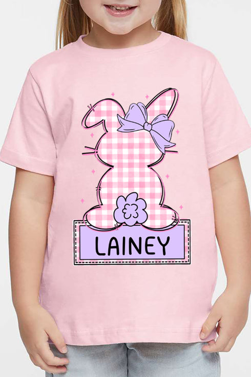 Toddler Personalized Pink Gingham Bunny Fine Jersey Tee *Personalize Your Name