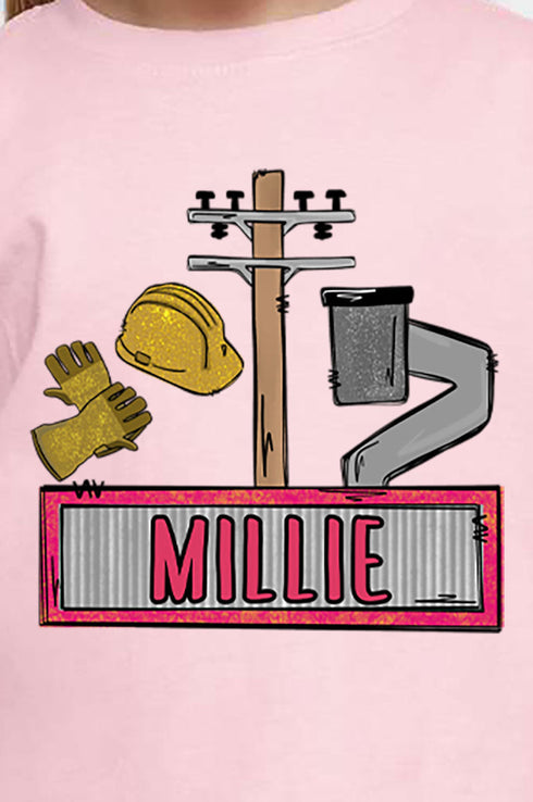 Toddler Personalized Pink Power Crew Kid Fine Jersey Tee *Personalize Your Name