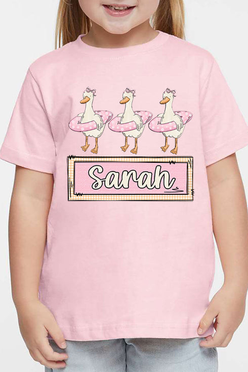 Toddler Personalized Pink Summer Geese Fine Jersey Tee *Personalize Your Name