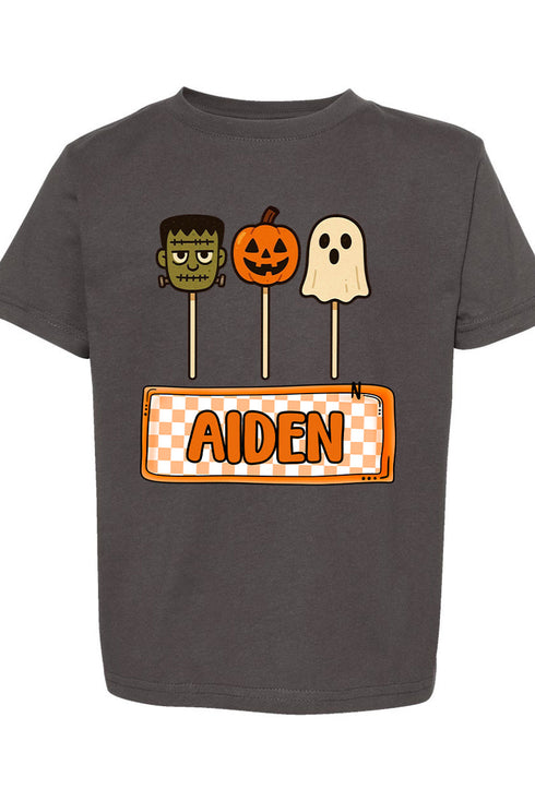 Toddler Personalized Checkered Halloween Pop Fine Jersey Tee *Personalize Your Name
