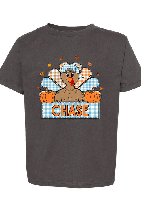 Toddler Personalized Plaid Turkey Tails Fine Jersey Tee *Personalize Your Name