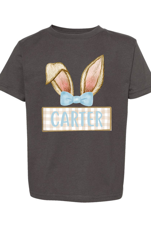 Toddler Personalized Blue Coquette Bunny Ears Fine Jersey Tee *Personalize Your Name