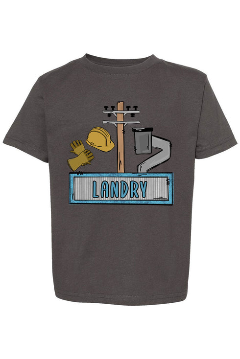 Toddler Personalized Blue Power Crew Kid Fine Jersey Tee *Personalize Your Name