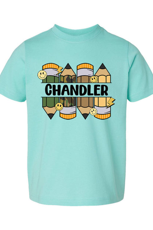 Toddler Personalized Camo Pencil Pack Fine Jersey Tee *Enter Kid's Name