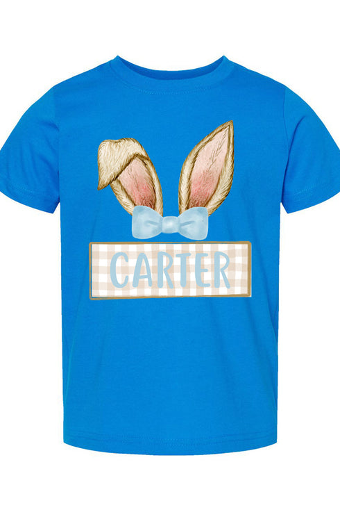 Toddler Personalized Blue Coquette Bunny Ears Fine Jersey Tee *Personalize Your Name