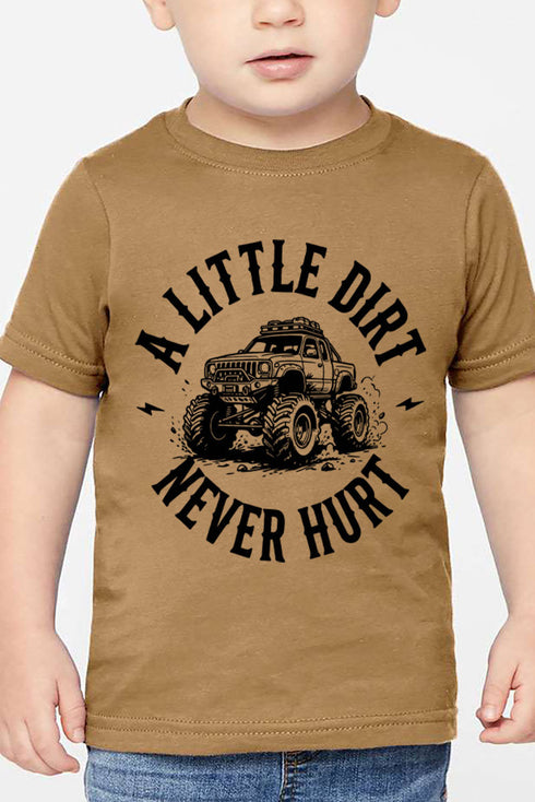 Toddler Monster Truck Little Dirt Never Hurt Fine Jersey Tee