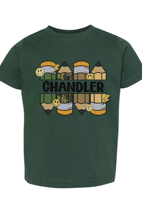 Toddler Personalized Camo Pencil Pack Fine Jersey Tee *Enter Kid's Name