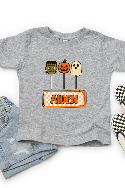 Toddler Personalized Checkered Halloween Pop Fine Jersey Tee *Personalize Your Name
