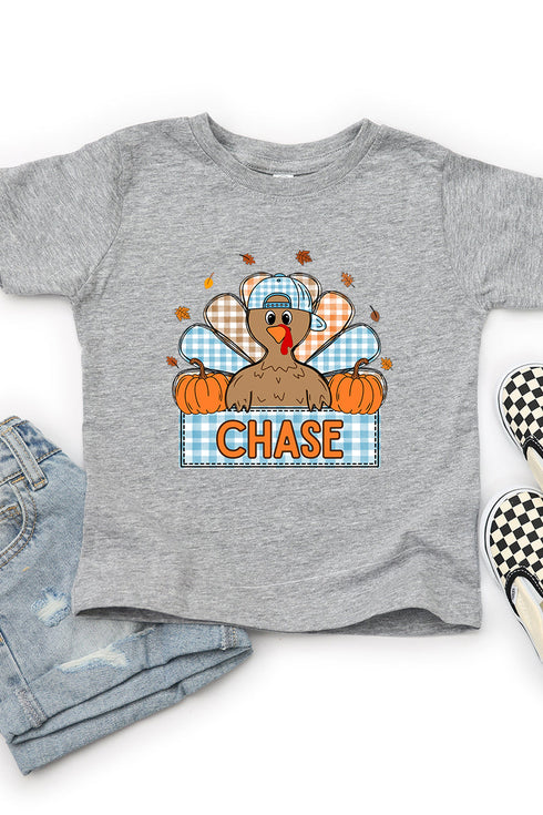 Toddler Personalized Plaid Turkey Tails Fine Jersey Tee *Personalize Your Name