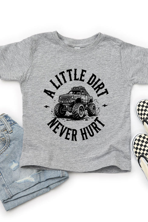 Toddler Monster Truck Little Dirt Never Hurt Fine Jersey Tee