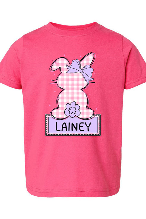 Toddler Personalized Pink Gingham Bunny Fine Jersey Tee *Personalize Your Name