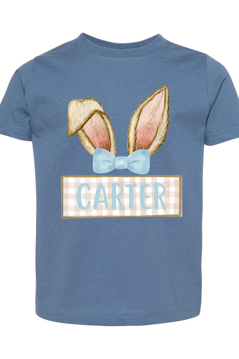 Toddler Personalized Blue Coquette Bunny Ears Fine Jersey Tee *Personalize Your Name