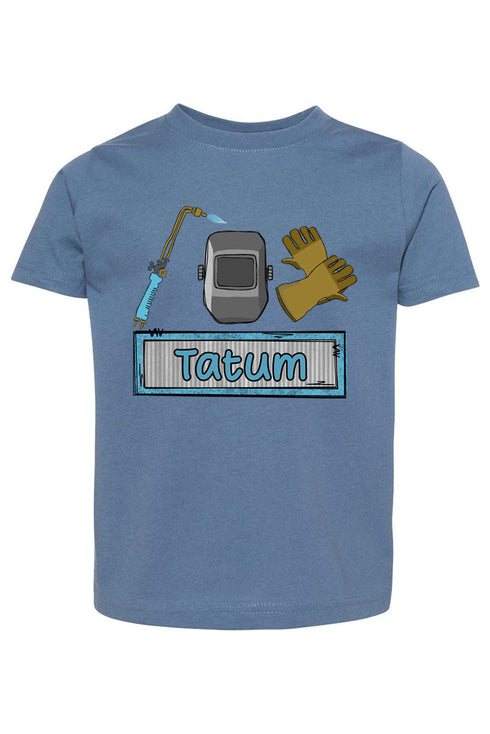 Toddler Personalized Blue Mini Metal Maker Fine Jersey Tee *Personalize Your Name
