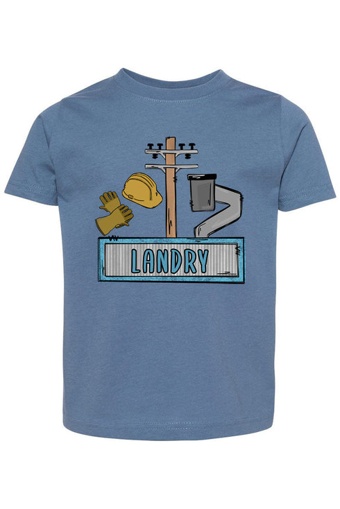 Toddler Personalized Blue Power Crew Kid Fine Jersey Tee *Personalize Your Name