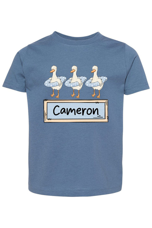 Toddler Personalized Blue Summer Geese Fine Jersey Tee *Personalize Your Name