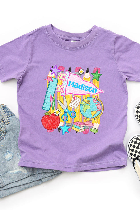 Toddler Personalized School Day Sketches Fine Jersey Tee *Enter Kid's Name