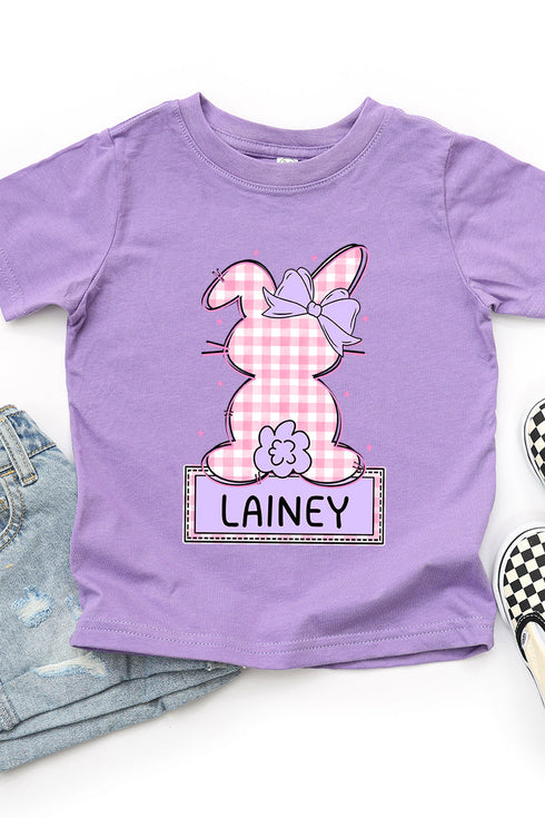 Toddler Personalized Pink Gingham Bunny Fine Jersey Tee *Personalize Your Name