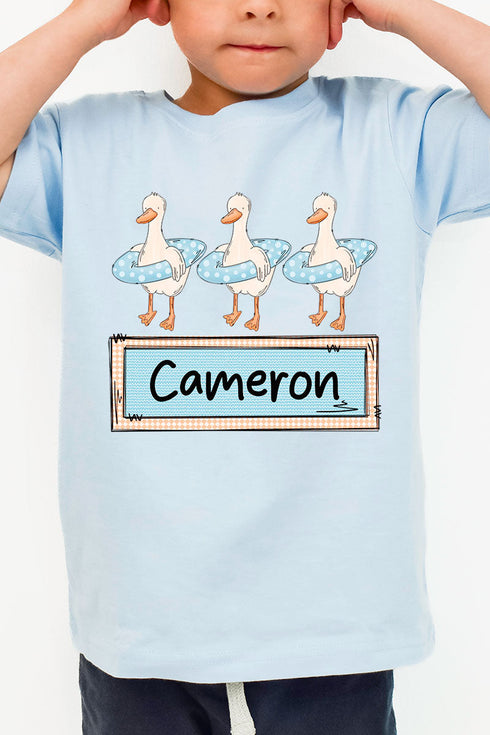 Toddler Personalized Blue Summer Geese Fine Jersey Tee *Personalize Your Name