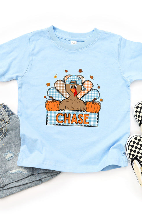 Toddler Personalized Plaid Turkey Tails Fine Jersey Tee *Personalize Your Name