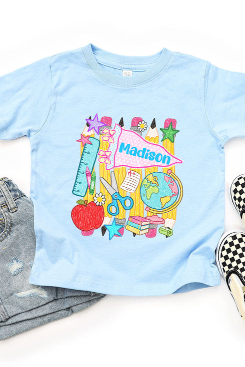 Toddler Personalized School Day Sketches Fine Jersey Tee *Enter Kid's Name