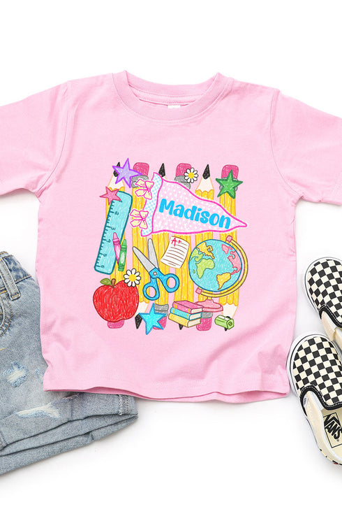 Toddler Personalized School Day Sketches Fine Jersey Tee *Enter Kid's Name