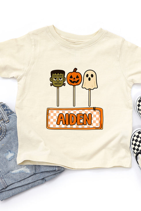 Toddler Personalized Checkered Halloween Pop Fine Jersey Tee *Personalize Your Name