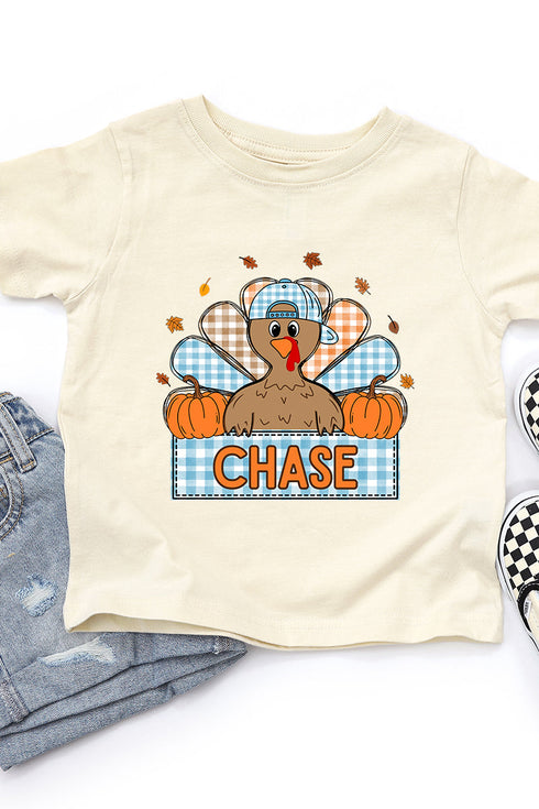 Toddler Personalized Plaid Turkey Tails Fine Jersey Tee *Personalize Your Name