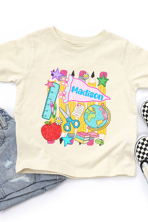 Toddler Personalized School Day Sketches Fine Jersey Tee *Enter Kid's Name