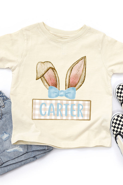 Toddler Personalized Blue Coquette Bunny Ears Fine Jersey Tee *Personalize Your Name