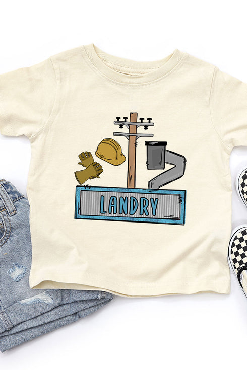 Toddler Personalized Blue Power Crew Kid Fine Jersey Tee *Personalize Your Name