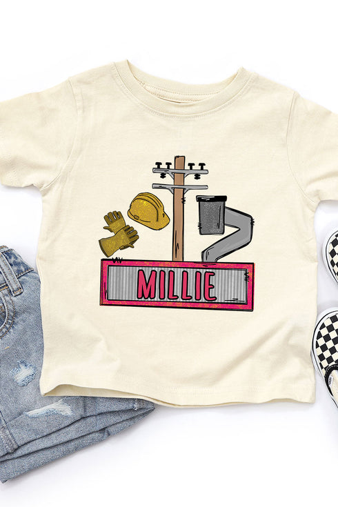 Toddler Personalized Pink Power Crew Kid Fine Jersey Tee *Personalize Your Name