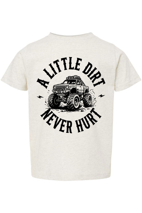 Toddler Monster Truck Little Dirt Never Hurt Fine Jersey Tee