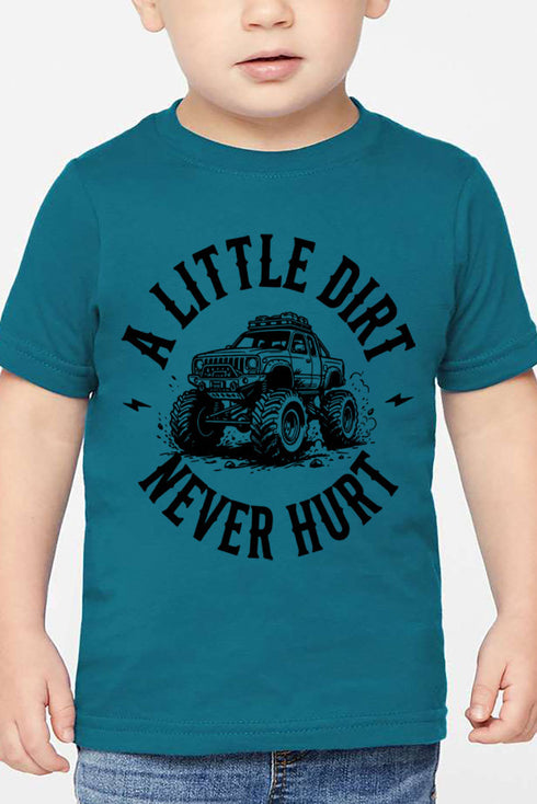 Toddler Monster Truck Little Dirt Never Hurt Fine Jersey Tee