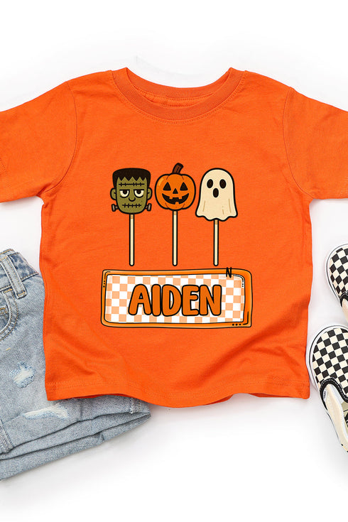 Toddler Personalized Checkered Halloween Pop Fine Jersey Tee *Personalize Your Name