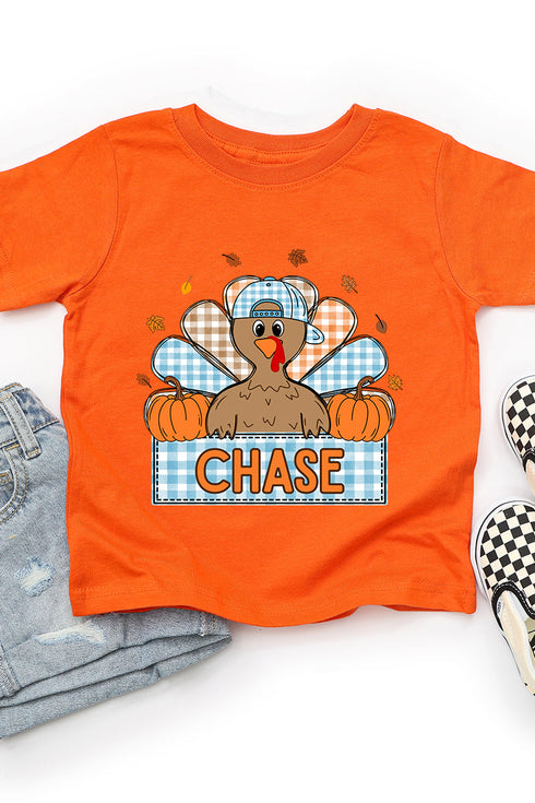 Toddler Personalized Plaid Turkey Tails Fine Jersey Tee *Personalize Your Name