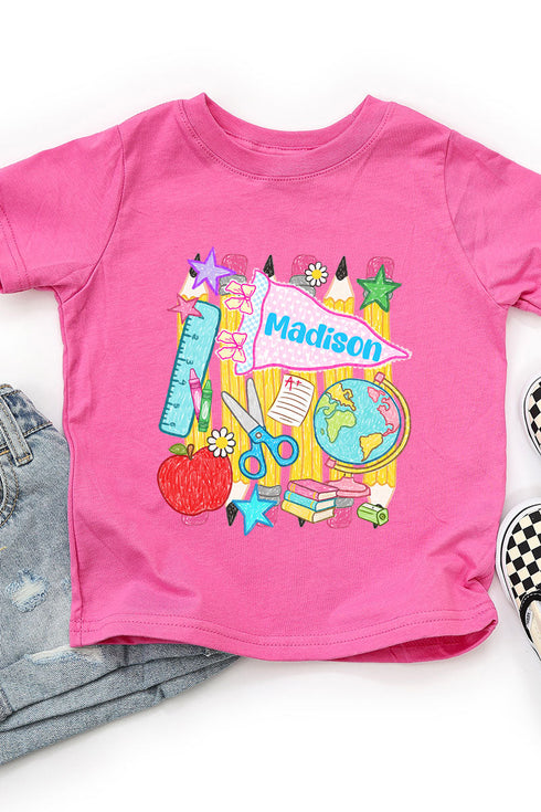 Toddler Personalized School Day Sketches Fine Jersey Tee *Enter Kid's Name