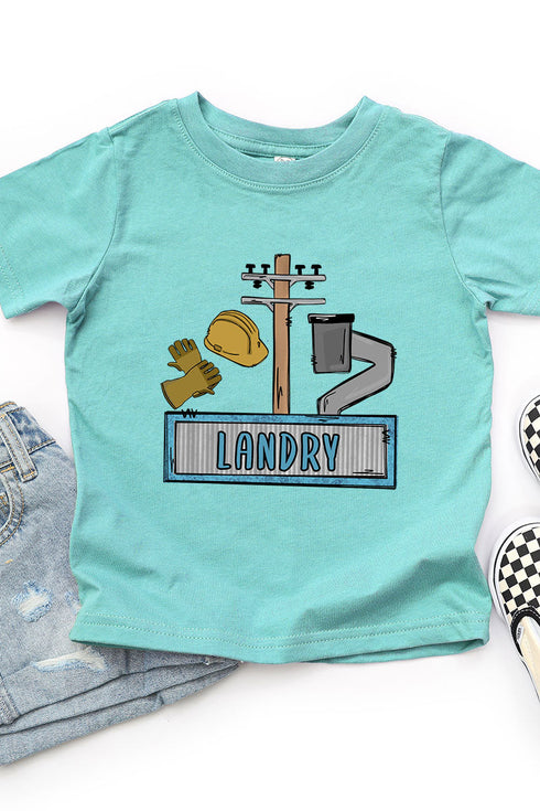 Toddler Personalized Blue Power Crew Kid Fine Jersey Tee *Personalize Your Name