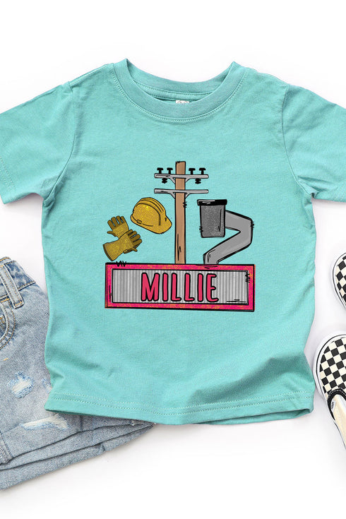 Toddler Personalized Pink Power Crew Kid Fine Jersey Tee *Personalize Your Name