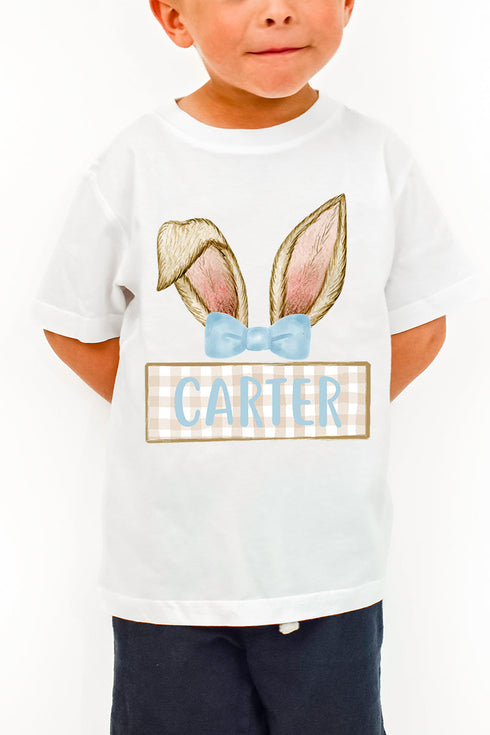 Toddler Personalized Blue Coquette Bunny Ears Fine Jersey Tee *Personalize Your Name