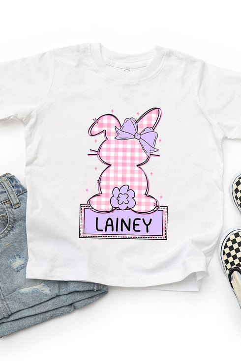 Toddler Personalized Pink Gingham Bunny Fine Jersey Tee *Personalize Your Name