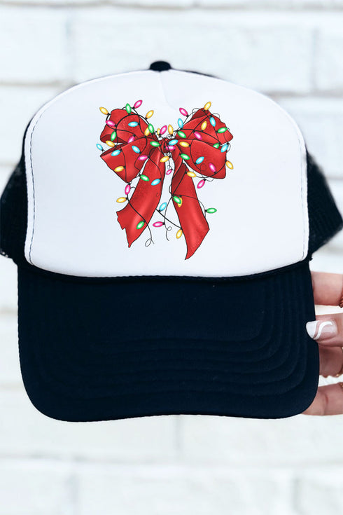 Christmas Lights Coquette Bow Otto Black with White Foam Front Trucker Hat
