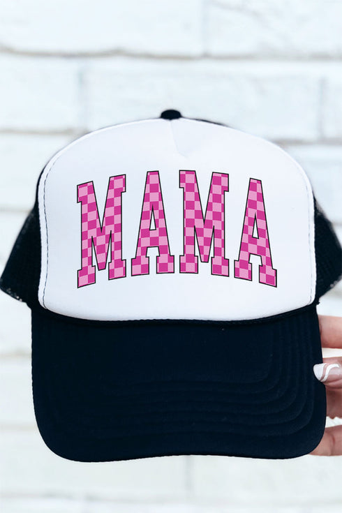 Pink Checkered Mama Otto Black with White Foam Front Trucker Hat