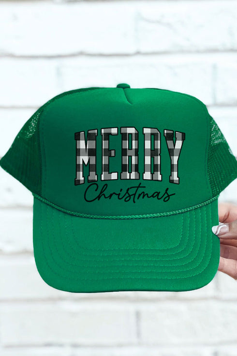 Black And White Buffalo Plaid Merry Christmas Otto Kelly Foam Front Trucker Hat