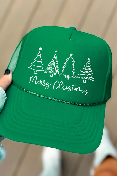 White Merry Christmas Trees Otto Kelly Foam Front Trucker Hat
