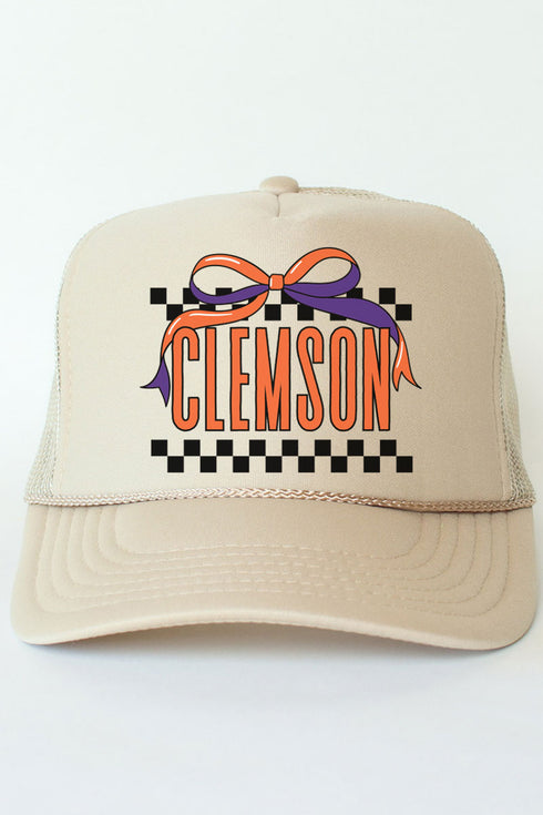 Bow Clemson Check Otto Khaki Foam Front Trucker Hat