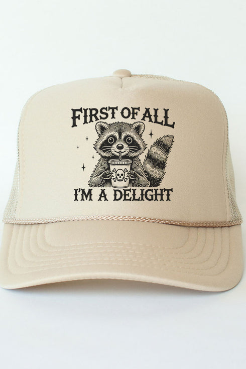 I'm A Delight Raccoon Otto Khaki Foam Front Trucker Hat