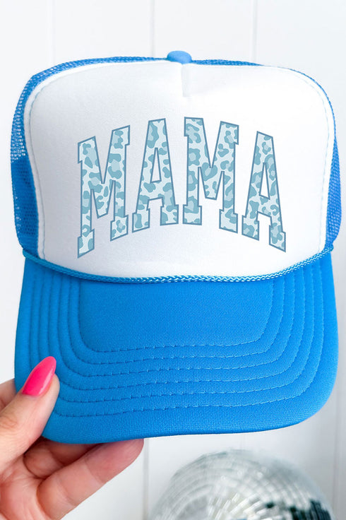 Blue Leopard Mama Otto Neon Blue with White Foam Front Trucker Hat