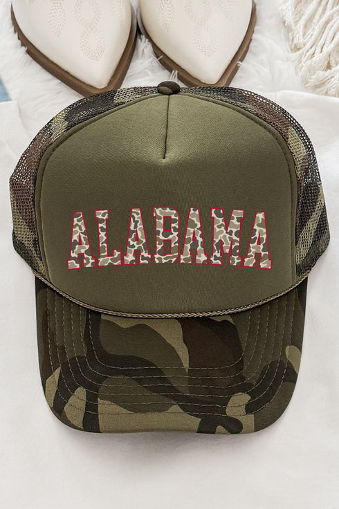 Crimson Alabama Camo Otto Camo with Moss Green Foam Front Trucker Hat