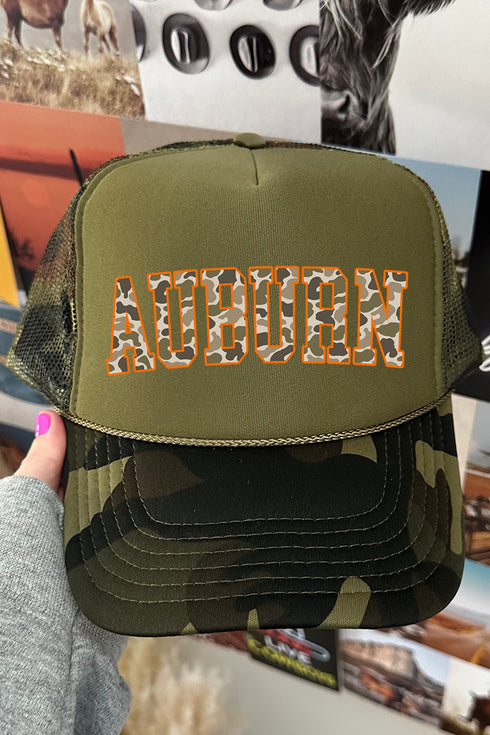 Orange Auburn Camo Otto Camo with Moss Green Foam Front Trucker Hat